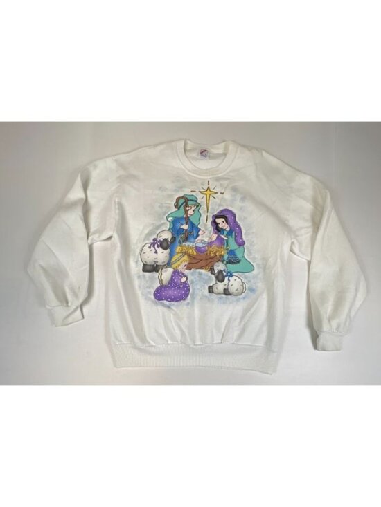 JERZEES Other - Vintage Jerzees Nativity Graphic Sweatshirt Mens Large White Made In USA